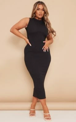 Shape Black Rib Bust Detail Midaxi Dress