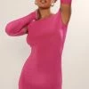 Hot Pink Slinky Underarm Cut Out Bodycon Dress
