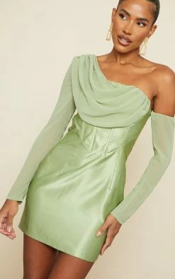 Sage Satin One Shoulder Chiffon Drape Bodycon Dress -US Dresses Sales Store 04f05d4c5d2cdf0f0e040c54a113cb96b1eec5ef cnd0357 4