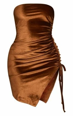 Shape Chocolate Brown Velvet Ruched Side Frill Hem Bandeau Bodycon Dress -US Dresses Sales Store 055709e2566cca681f4cc6175683b7d6e370dcae cnb7732 5