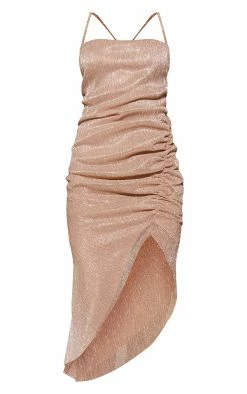 Gold Glitter Plisse Lace Back Strappy Midi Dress -US Dresses Sales Store 089a3fa5e0d4f2abc547409218f2c273d4892f90 cmv0283 6