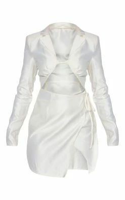 Cream Satin Twist Front Cut Out Blazer Style Dress -US Dresses Sales Store 08a47e6b8c3b88aa3df96ba90f544194b47ff133 cnc2332 5