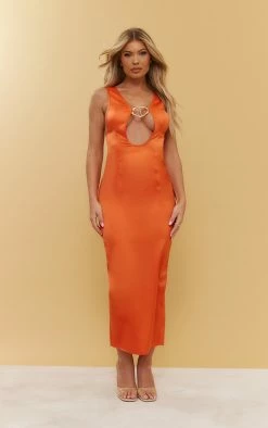Tangerine Satin Plunge Trim Detail Strappy Midaxi Dress -US Dresses Sales Store 09f9d773eab53caffc68a1fe00dda94bb2674b32 cne1410 3