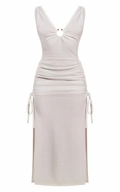 White Textured Ring Detail Ruched Low Back Midaxi Dress -US Dresses Sales Store 0a1a26b718365272941a8a4738c93d10a361f454 cmy7208 6