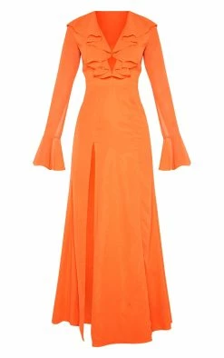 Bright Orange Plunge Frill Maxi Dress -US Dresses Sales Store 0a49cef70bcaba2507924fba91622b3c808a0174 cmd6710 3