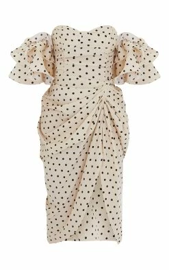 Cream Polka Dot Bardot Frill Sleeve Draped Midi Dress -US Dresses Sales Store 0acc7b167ec0edbe5d52c1345aabcc5b86c9622f cmq6556 6