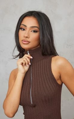Petite Chocolate Knitted Half Zip Bodycon Dress -US Dresses Sales Store 0cb382dcd996cd9f24c82c20335fede2ba4ea695 cnd2823 4