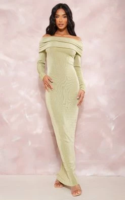 Petite Olive Acetate Slinky Bardot Long Sleeve Maxi Dress -US Dresses Sales Store 0d0b8738c90e79f189cd4fb9145bac70522d6791 cne5230 1
