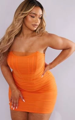 Shape Orange Mesh Corset Detail Ruched Bodycon Dress -US Dresses Sales Store 0e893a45211dfc4b955362d70ff88a9e617313c9 cmw7610 5
