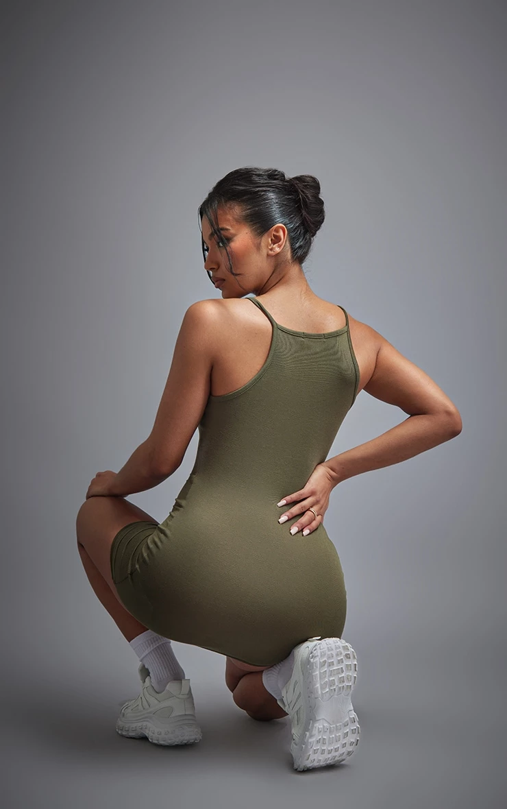 Khaki Viscose High Neck Bodycon Dress 4 Khaki Viscose High Neck Bodycon Dress - Image 2