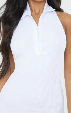 White Rib Halterneck Button Detail Bodycon Dress -US Dresses Sales Store 0eb0df0721da2c03861b663f57da5270f3e1c4ab cmr4888 5
