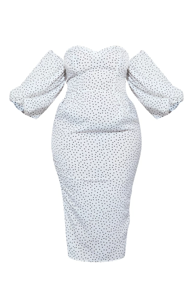 Plus White Polka Dot Bandeau Puff Sleeve Midi Dress 7 Plus White Polka Dot Bandeau Puff Sleeve Midi Dress - Image 5