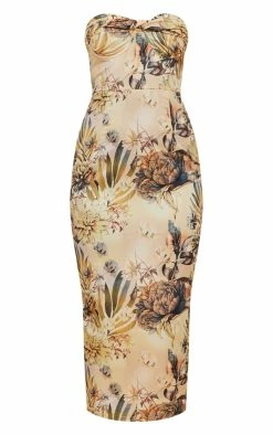 Beige Floral Print Satin Twist Cup Detail Midaxi Dress -US Dresses Sales Store 0fd314d2c8b5872ac681259f72627b0194bdff23 cnc9983 5