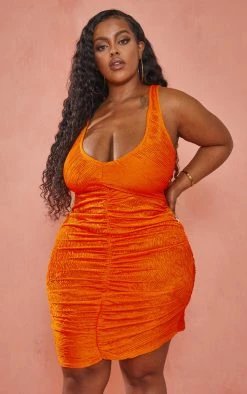 Plus Orange Textured Ruched Bodycon Dress -US Dresses Sales Store 0ffca1cf360f11f4e38cc2622c29dcfdd5765f06 cmy4309 4