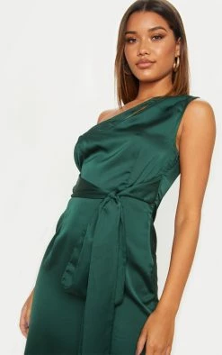Emerald Green Satin One Shoulder Tie Waist Asymmetric Hem Midi Dress -US Dresses Sales Store 10539c1a335b8f85883b87bd97845bfaa782af69 clz4696 5