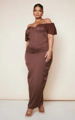 Plus Chocolate Drape Sleeve Corset Midaxi Dress -US Dresses Sales Store 10ac5e7d76c0c1dcc77216b0b118ba60850888ca cnd4860 3