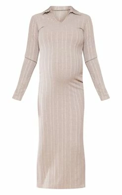 Maternity Oatmeal Ribbed Polo Neck Maxi Dress -US Dresses Sales Store 10c196eb524baf8dcdf242216ff4c0009ad7f7e2 cnd3128 5