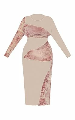Plus Brown Statue Printed Contrast Mesh Midi Dress -US Dresses Sales Store 10e978931c844e5d2cf1a341d4bba70a86601bbf cne0540 5