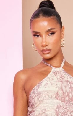 Cream Renaissance Print Mesh Halter Split Detail Maxi Dress -US Dresses Sales Store 11476c2bf919f14e30e0b84418214b513e335014 cne2705 4