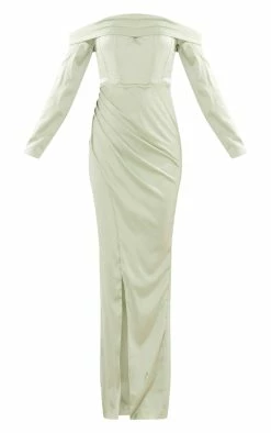 BRIDAL Sage Green Long Sleeve Bardot Split Maxi Dress -US Dresses Sales Store 124b78fbebd6a329b98b570512a506bd44d83739 cnd9162 5