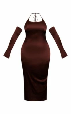Shape Chocolate Brown Satin Halterneck Bardot Sleeve Midi Dress -US Dresses Sales Store 13a96ea7949180cd69d12c2ea5c845aa746e6d55 cnc4676 5