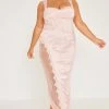 Plus Dusty Pink Lace Trim Corset Midi Dress