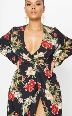 Plus Black Floral Twist Front Maxi Dress -US Dresses Sales Store 16ec8b5634e6e39ea65baf11519dd2df8430db41 CLV2347 5