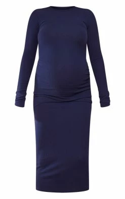 Maternity Ink Blue Long Sleeve Ribbed Midi Dress -US Dresses Sales Store 182982d9647d06cf30daf45d97eaba6ceddf5e3c cnd2168 5