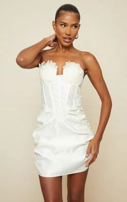 Cream Satin Pleated Cup Corset Bodycon Dress -US Dresses Sales Store 197013da92f37e3bda02f2c5afaec1cc13590a20 cnd2055 3