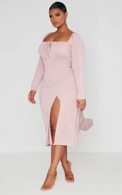 Plus Rose Puff Sleeve Tie Front Midi Dress -US Dresses Sales Store 19cc98e4a4404c0ef6b0b6d81d0729365cfd9e7d cnc2191 3
