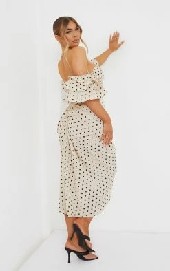 Cream Polka Dot Bardot Frill Sleeve Draped Midi Dress -US Dresses Sales Store 1a259bf9c2a9cc03fafff13a22fb8e10e1af3f1c cmq6556 3
