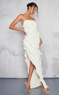 Cream Bandeau Asymmetric Frill Detail Maxi Dress -US Dresses Sales Store 1a7ffe7a6da3a4824b4e7349ab253fe8a674deba cne2938 3