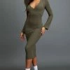 Khaki Rib Wrap Midi Dress With Flared Cuff -US Dresses Sales Store 1b5a8c4829467ec64d04d0ec8ea3c46799689bd8 cnc1137 3
