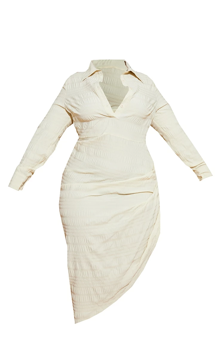 Plus Stone Textured Ruched Side Midi Shirt Dress 7 Plus Stone Textured Ruched Side Midi Shirt Dress - Image 5