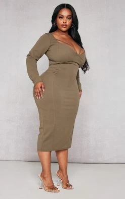 Plus Olive Strap Detail Longsleeve Midi Dress -US Dresses Sales Store 1da8f8f350fc97fe1ae42185d720caec727d86e6 cnb6938 3