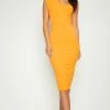 Yellow One Shoulder Draped Midi Dress -US Dresses Sales Store 1e0735add3551dfaac350b51ba332e7bbea77c31 clx3613 1