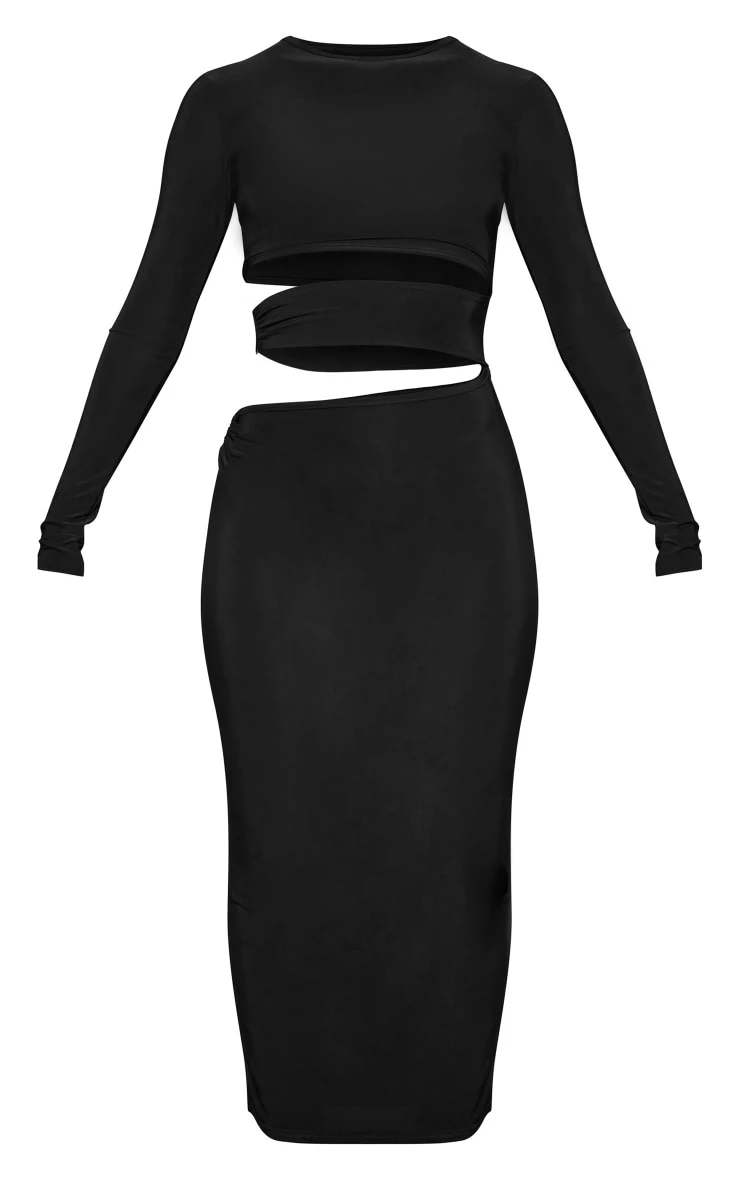 Black Slinky Cut Out Waist Ring Detail Midi Dress 7 Black Slinky Cut Out Waist Ring Detail Midi Dress - Image 5