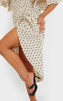 Cream Polka Dot Bardot Frill Sleeve Draped Midi Dress -US Dresses Sales Store 1f6c93bb62b5c0a03cc2d7c983143919529e3558 cmq6556 5