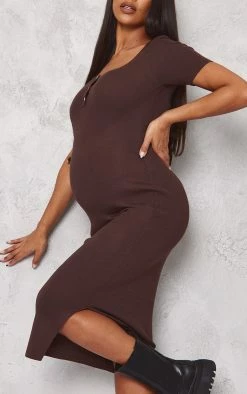 Maternity Chocolate Soft Knit Button Midi Dress -US Dresses Sales Store 1fbbf1cabdd3330ec22bc740e8969bb436973f3b cnb6479 4