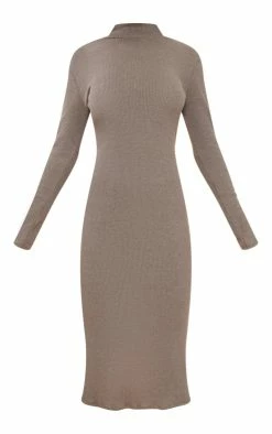 Sage Khaki Rib High Neck Long Sleeve Maxi Dress -US Dresses Sales Store 2075d077fb328a6c6745479596a91d44e55b7f1f cnc8350 5