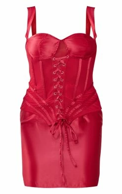 Red Satin Eyelet Lace Up Corset Detail Bodycon Dress -US Dresses Sales Store 22cf69248e2d8b9906e9ef764ca5f92c6aca7dbf cnd0359 5