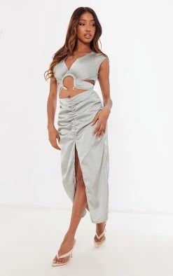 Sage Satin Plunge Snake Trim Detail Midi Dress -US Dresses Sales Store 23613e94bb1b3481bf865d3e1d8c940fabd5a51a cnd0020 3