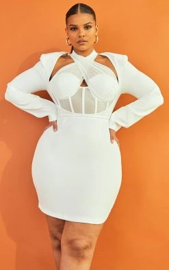 Plus White Corset Cross Front Bodycon Dress -US Dresses Sales Store 238bab9c9db008d9ee0d3bd6e3e0b01a6c2a9c83 cmw4018 4