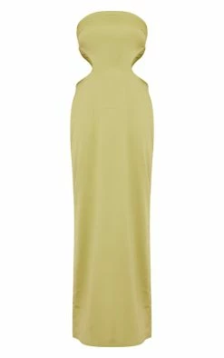 Olive Satin Bandeau Side Cut Out Maxi Dress -US Dresses Sales Store 23cac146168c1040514ed1c26414ec2316440a05 cne1435 5