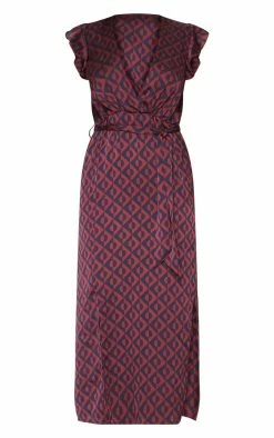 Navy Geo Print Satin Frill Shoulder Split Midi Dress -US Dresses Sales Store 24260cab868d2ab64e69235a00f178afd0699ced cly2441 3