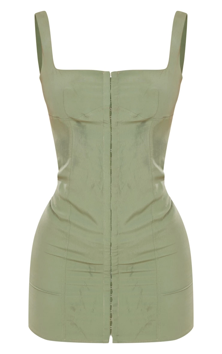 Khaki Chiffon Hook & Eye Binding Detail Bodycon Dress 7 Khaki Chiffon Hook & Eye Binding Detail Bodycon Dress - Image 5