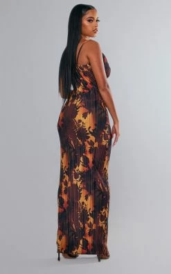 Brown Floral Ombre Plisse Strappy Maxi Dress -US Dresses Sales Store 275995c7ee7bcf93c98fa951eb72cdebdf3c0896 cnc9999 2