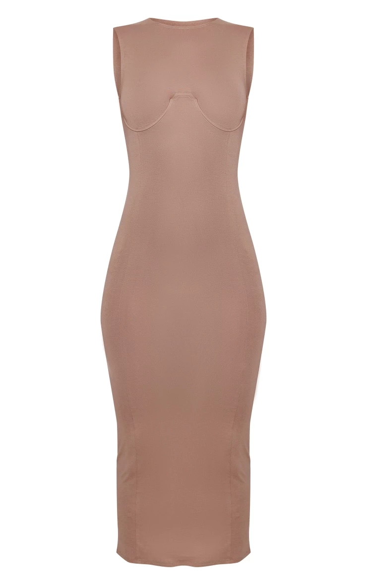 Soft Brown Jersey Under Wire Bust Detail Midaxi Dress 7 Soft Brown Jersey Under Wire Bust Detail Midaxi Dress - Image 5
