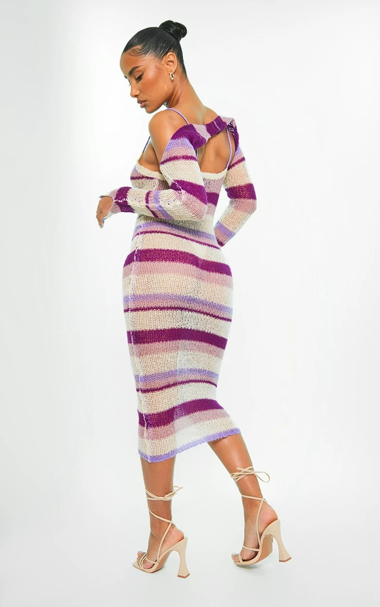 Lilac Stripe Open Knit Maxi Dress & Sleeves 4 Lilac Stripe Open Knit Maxi Dress & Sleeves - Image 2