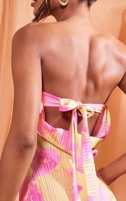 Multi Floral Print Plisse Bandeau Cowl Back Maxi Dress -US Dresses Sales Store 288638ddd5364758048330553e7c9c17591c5bde cne3458 4